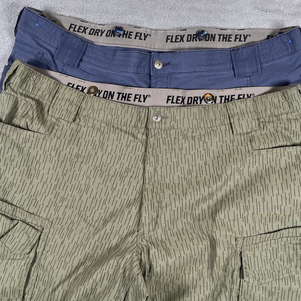 Lot of 2 Duluth Pants Men 48x30 Flex Dry On The Fly Relaxed Fit Cargo Green/Blue